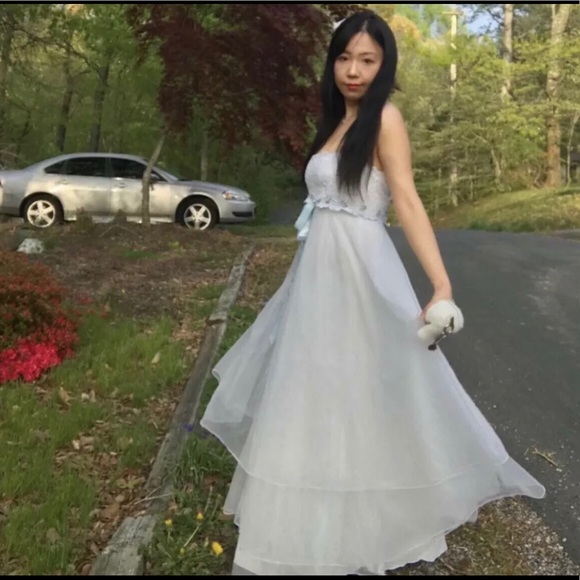 💖Gunne Sax💖Style Romantic Bridal Ivory Blue Ribbon Eyelet Lace Dress Sz S 💐 - Picture 9 of 10